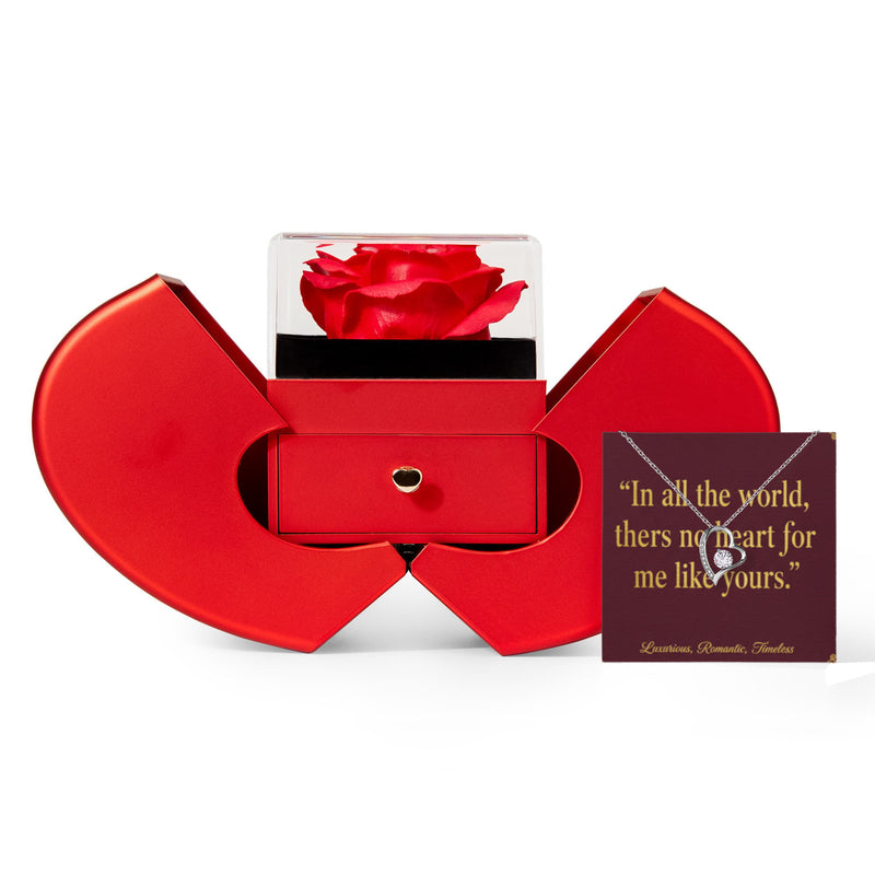 Forever Love Necklace with Red Heart Rose Box